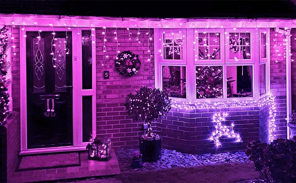Venkovní LED vánoční závěs - fialová, 40m, 1500 LED, 8 programů, průhledný kabel