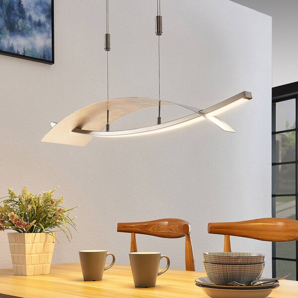 Lucande LED závěsné světlo Marija, 91 cm, stříbrná, stmívatelné, stmívatelný, Chrom / stříbro, Obývací pokoj / jídelna, kov, Moderní