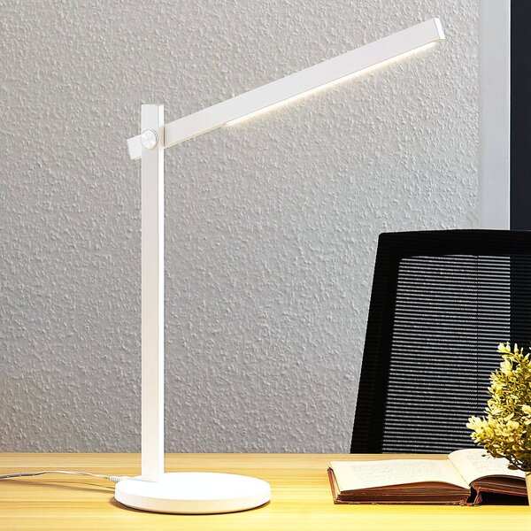 Lindby Stolní LED lampa Loretta, výška 43 cm, bílá,, stmívatelný, Bílá / opál, Pracovna / kancelář, Plast, Moderní