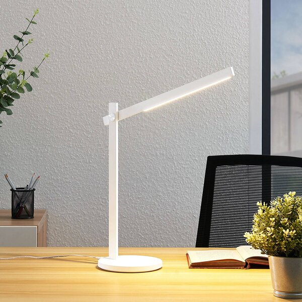 Lindby Stolní LED lampa Loretta, výška 43 cm, bílá,, stmívatelný, Bílá / opál, Pracovna / kancelář, Plast, Moderní