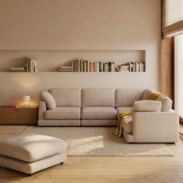 Kave Home Béžová bouclé podnožka Gala 90 x 90 cm