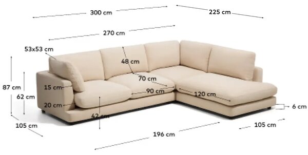 Kave Home Béžová rohová pohovka Gala 300 cm II., pravá