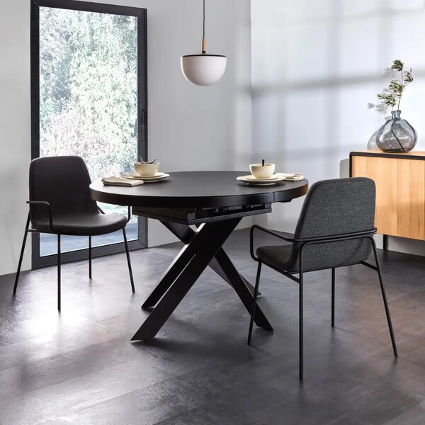 Kave Home Černý skleněný rozkládací jídelní stůl Vashti 120/160 x 120 cm