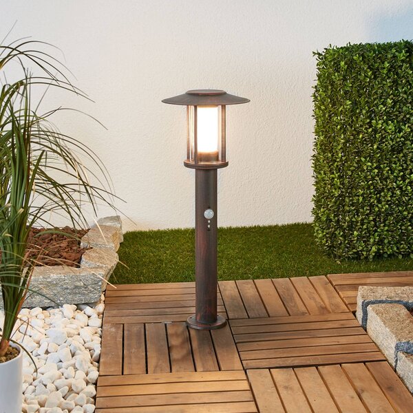 Lindby LED podstavné světlo Pavlos, 55 cm, barva rezavá, senzor, Hnědá / rez, Nerezová ocel, Venkovský / rustikální