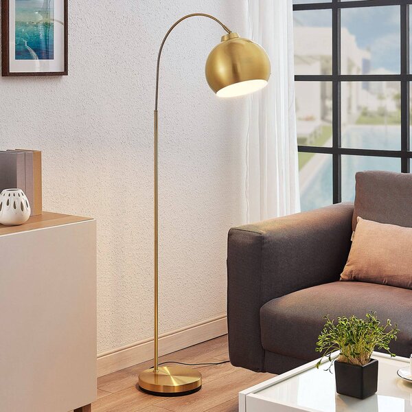 Oblouková stojací lampa Lindby Moisia, mosazná barva, kov, 148 cm