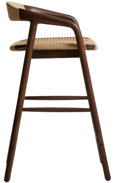Kave Home Ořechová barová židle Derile 65 cm s výpletem