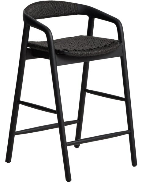 Kave Home Černá barová židle Derile 65 cm s výpletem