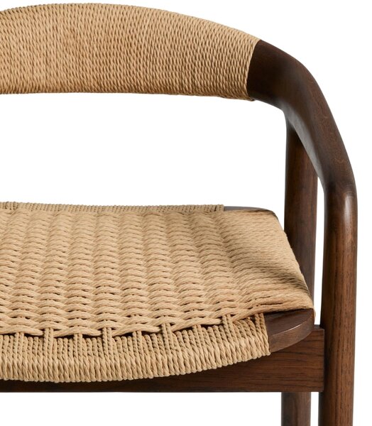Kave Home Ořechová barová židle Derile 65 cm s výpletem