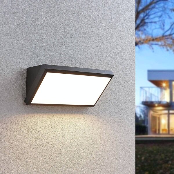 Lindby Venkovní nástěnné svítidlo LED Abby, senzor, IP65, tmavě šedé, Černá, Plast, Moderní, Nástěnné bodové svítidlo