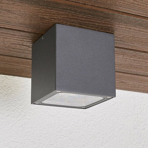 Lucande LED stropní svítidlo Tanea, 12x12 cm, tmavě šedé, IP54, Hliník / šedá / zinek, Hliník, Moderní