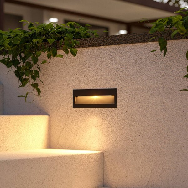 Lucande LED nástěnné svítidlo Loya, 23 x 8 cm, šedé, IP54, Černá, Hliník, Moderní, Zapuštěné hranaté