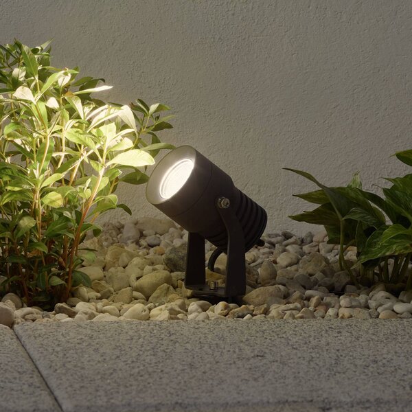 Lucande LED venkovní reflektor Jon, zemní hrot, nastavitelný, IP65, Hliník / šedá / zinek, Hliník, Moderní