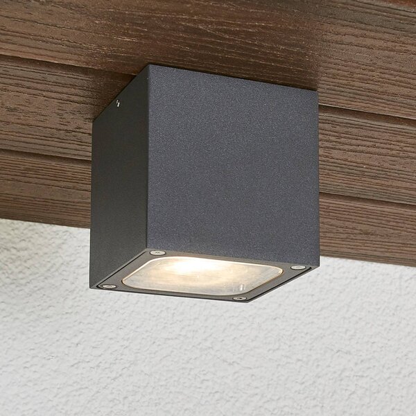 Lucande LED stropní svítidlo Tanea, 10x10 cm, tmavě šedé, IP54, Hliník / šedá / zinek, Hliník, Moderní
