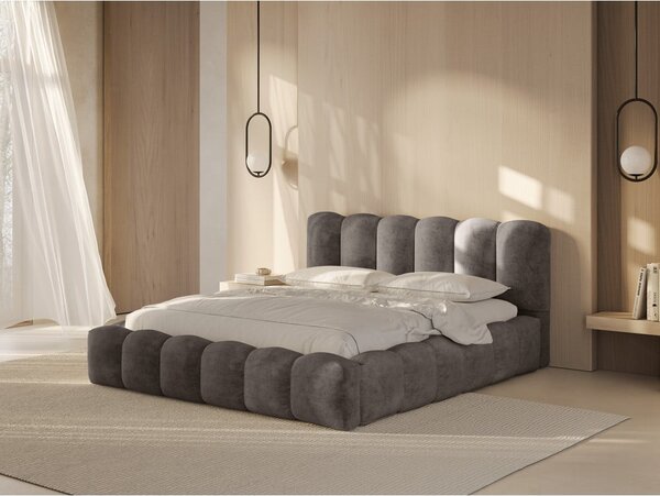 Světle hnědá čalouněná dvoulůžková postel s úložným prostorem a roštem 160x200 cm Lupine – Micadoni Home