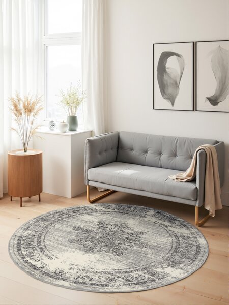 Hanse Home, Kusový koberec Gloria Lydia 106254 Creme Grey kruh, 120x120 (průměr) kruh, šedá, chodba / předsíň