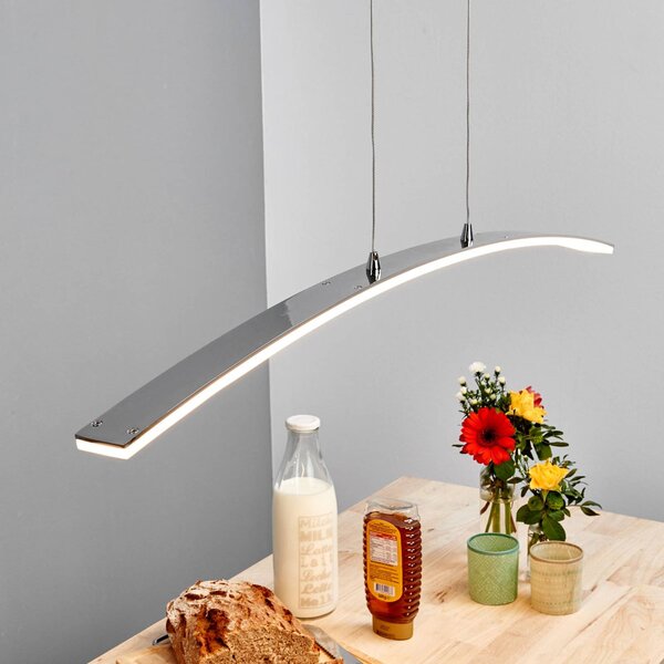 Lucande Závěsné svítidlo LED Lorian, 99 cm, chrom, kov, Chrom / stříbro, Obývací pokoj / jídelna, Hliník, Moderní