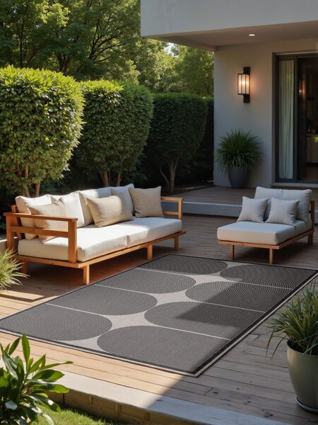 NORTHRUGS, Kusový koberec Duet Bowen 106244 Black/White - na ven i na doma, 120x170, černobílá, chodba / předsíň