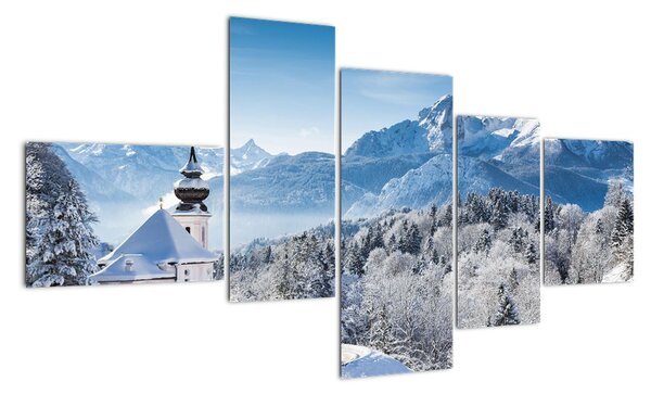 Kostel v horách - obraz zimní krajiny (150x85cm)