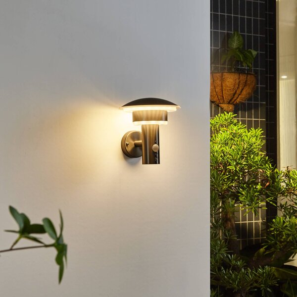 Lindby LED venkovní nástěnné svítidlo Lillie, senzor, výška 19 cm, Hliník / šedá / zinek, Nerezová ocel, Moderní