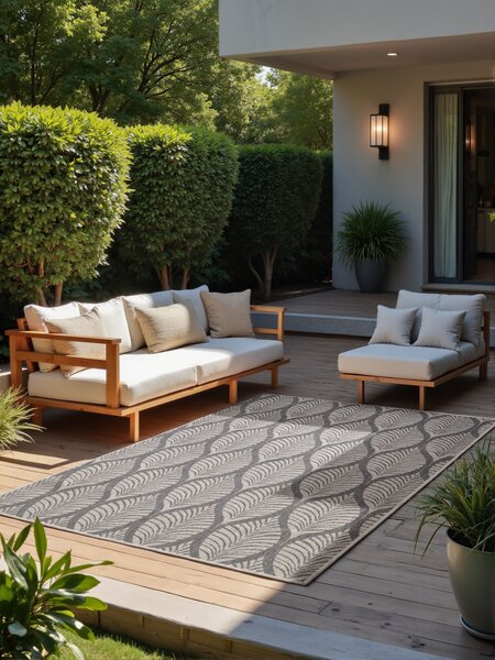NORTHRUGS, Kusový koberec Duet Liora 106246 White/Gray - na ven i na doma, 120x170, šedá, chodba / předsíň