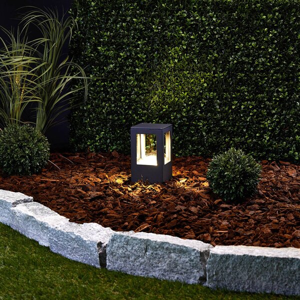 Lucande LED podstavné svítidlo Nicola, 20 cm, antracit, IP54, Černá, Hliník, Moderní