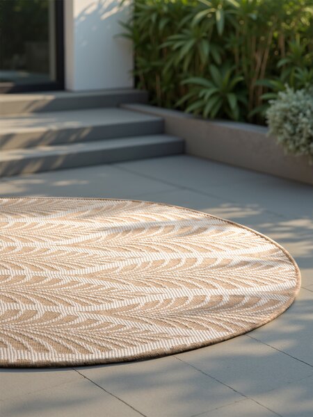 NORTHRUGS, Kusový koberec Duet Liora 106247 Beige/White kruh - na ven i na doma, 160x160 (průměr) kruh, béžová, chodba / předsíň