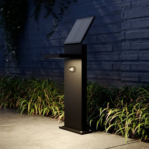 Lucande LED solární lampa Silvan, 60 cm, senzor, antracitová barva, Černá, Hliník, Moderní, Solární lampy