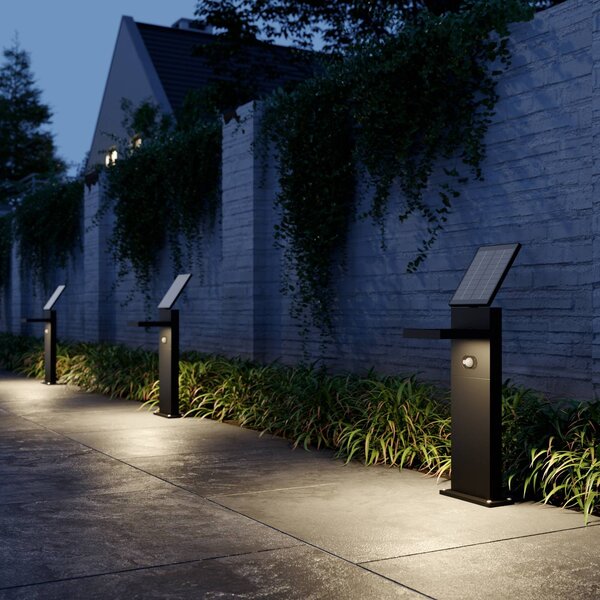 Lucande LED solární lampa Silvan, 60 cm, senzor, antracitová barva, Černá, Hliník, Moderní, Solární lampy