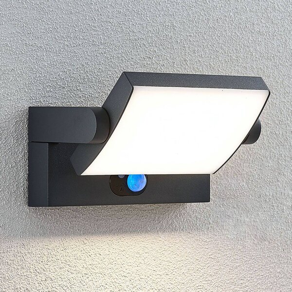 Lindby LED solární nástěnná lampa Sherin, antracitová, se senzorem, IP54, Černá, Hliník, Moderní