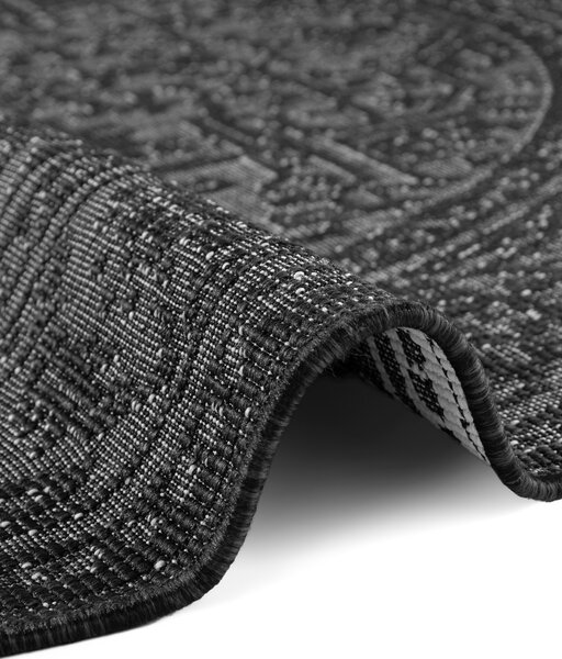 NORTHRUGS, Kusový koberec Duet Kona 106248 Black/White kruh - na ven i na doma, 160x160 (průměr) kruh, černobílá, chodba / předsíň