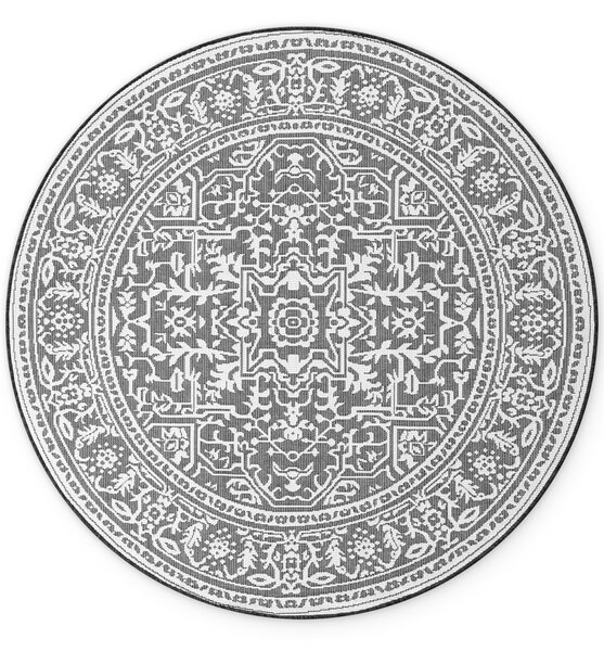 NORTHRUGS, Kusový koberec Duet Kona 106248 Black/White kruh - na ven i na doma, 160x160 (průměr) kruh, černobílá, chodba / předsíň