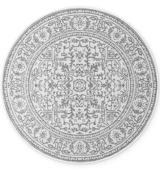 NORTHRUGS, Kusový koberec Duet Kona 106249 White/Gray kruh - na ven i na doma, 160x160 (průměr) kruh, šedá, chodba / předsíň