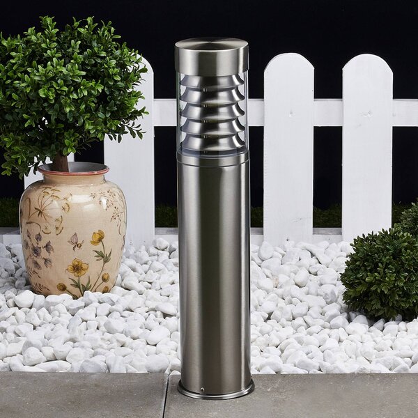 Lindby stojací lampa Enja, 50 cm, nerezová ocel, IP44, E27, stmívatelný, Hliník / šedá / zinek, Nerezová ocel, Moderní