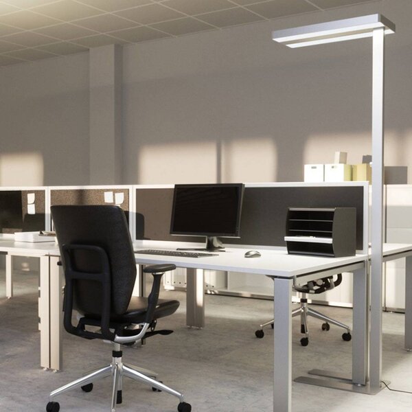 Arcchio LED stojací lampa Logan Neo, stříbrná, stmívatelné, kovová, stmívatelný, Hliník / šedá / zinek, Pracovna / kancelář, Hliník, Moderní
