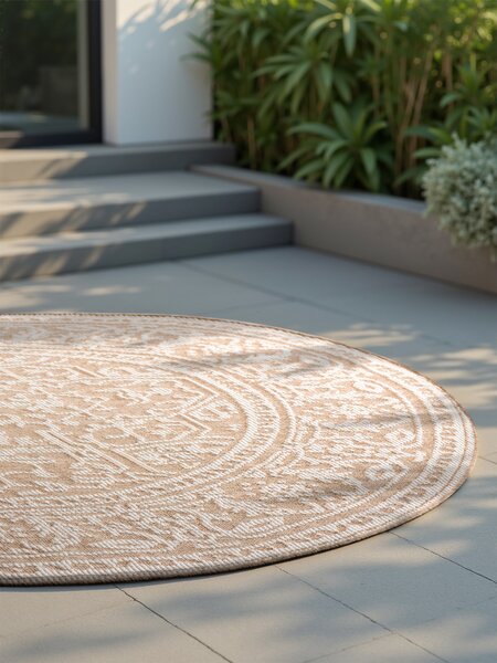 NORTHRUGS, Kusový koberec Duet Kona 106250 Beige/White kruh - na ven i na doma, 160x160 (průměr) kruh, béžová, chodba / předsíň