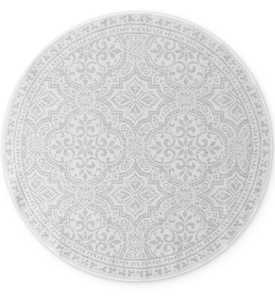 NORTHRUGS, Kusový koberec Duet Rosel 106251 White/Gray kruh - na ven i na doma, 160x160 (průměr) kruh, šedá, chodba / předsíň