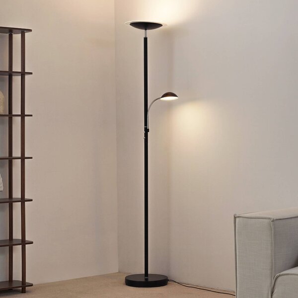 Lindby LED stojací lampa Malea, černá, na čtení, stmívatelné, stmívatelný, Černá, Obývací pokoj / jídelna, kov, Moderní, Lampička na čtení