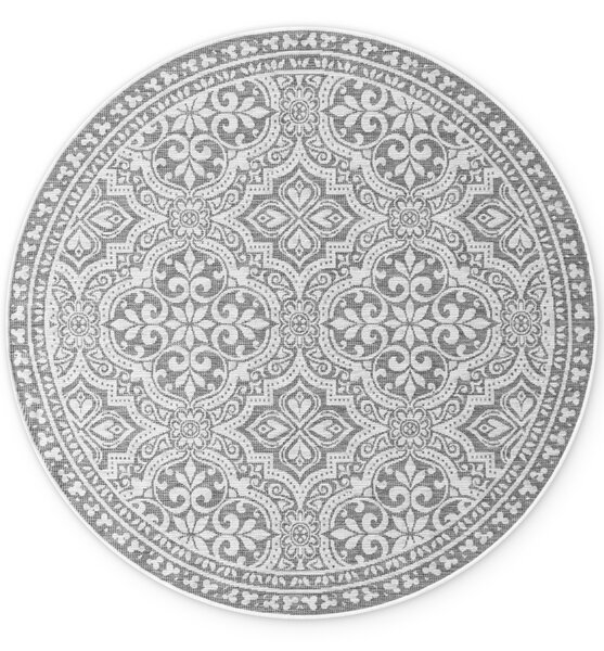NORTHRUGS, Kusový koberec Duet Rosel 106251 White/Gray kruh - na ven i na doma, 160x160 (průměr) kruh, šedá, chodba / předsíň
