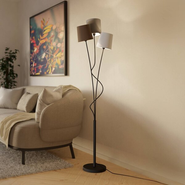EGLO Stojací lampa Maronda se třemi textilními stínidly, Černá, Obývací pokoj / jídelna, kov, Moderní