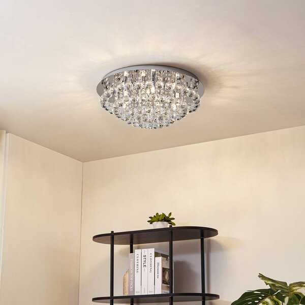 Lindby Stropní svítidlo Antonino, 8 světel, chrom, křišťál, 55 cm, stmívatelný, Chrom / stříbro, Obývací pokoj / jídelna, Křišťál, Moderní