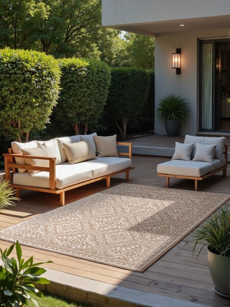 NORTHRUGS, Kusový koberec Duet Rosel 106252 Beige/White - na ven i na doma, 120x170, béžová, chodba / předsíň