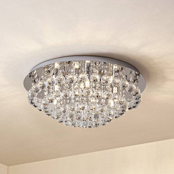 Lindby Stropní svítidlo Antonino, 8 světel, chrom, křišťál, 55 cm, stmívatelný, Chrom / stříbro, Obývací pokoj / jídelna, Křišťál, Moderní