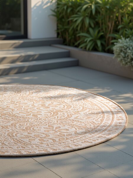 NORTHRUGS, Kusový koberec Duet Rosel 106252 Beige/White kruh - na ven i na doma, 160x160 (průměr) kruh, béžová, chodba / předsíň