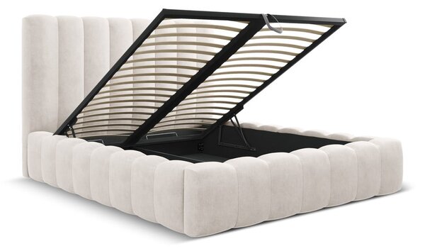 Krémová čalouněná dvoulůžková postel s úložným prostorem a roštem 180x200 cm Kelp – Micadoni Home