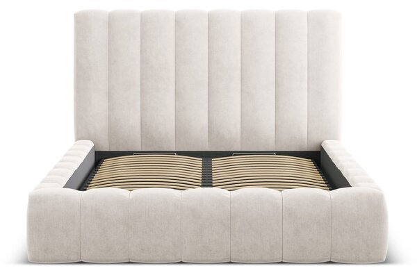 Krémová čalouněná dvoulůžková postel s úložným prostorem a roštem 160x200 cm Kelp – Micadoni Home