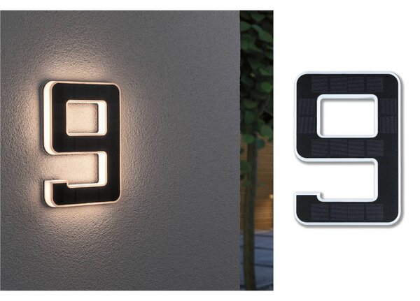 Paulmann LED solární číslo domu 9, Černá, Plast, Moderní