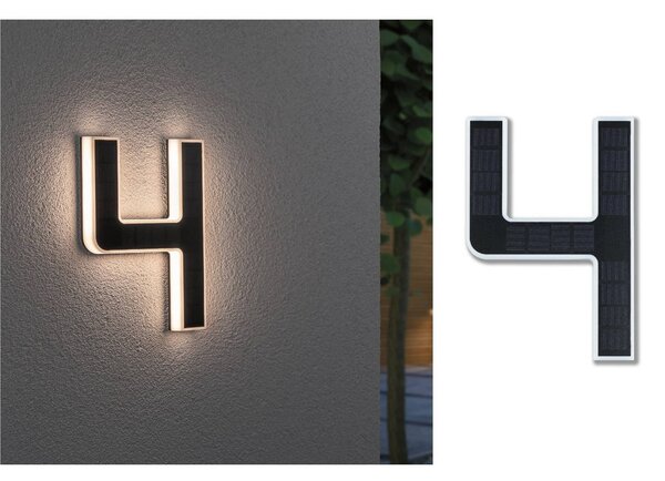 Paulmann LED solární číslo domu 4, Černá, Plast, Moderní