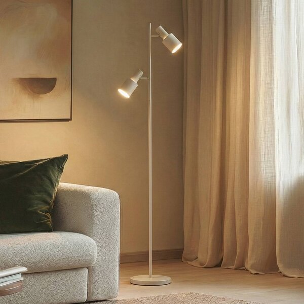 Lindby Stojací lampa Ovelia, béžová, kov, E27, Krémová / jantar, Obývací pokoj / jídelna, kov, Moderní
