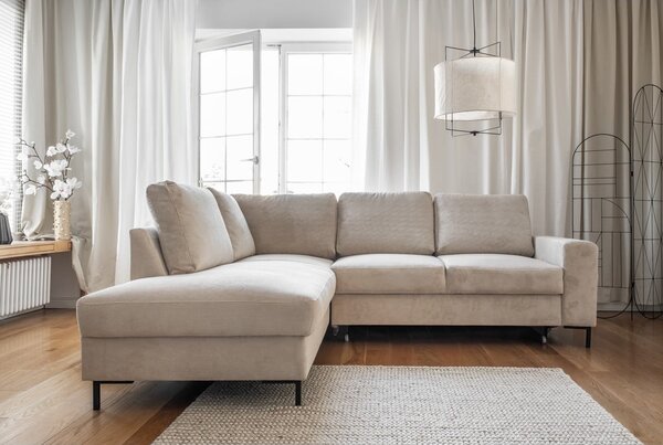 Béžová manšestrová rozkládací rohová pohovka (levý roh) Lofty Lilly – Miuform