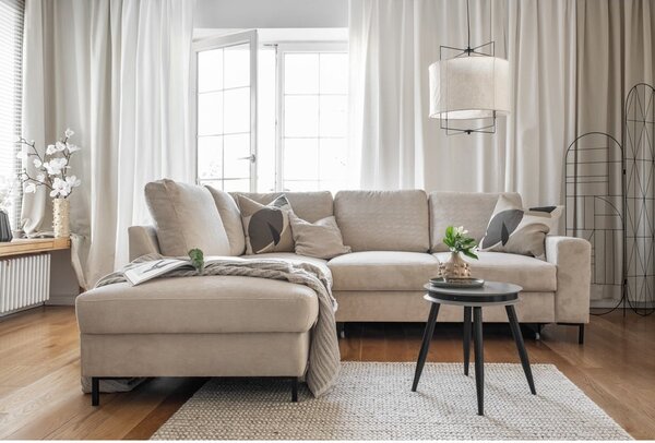 Béžová manšestrová rozkládací rohová pohovka (levý roh) Lofty Lilly – Miuform